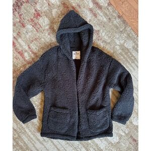 Hollister Sherpa Hoodie Womens M Black Plush Cozy Fleece Snuggle Soft Retro